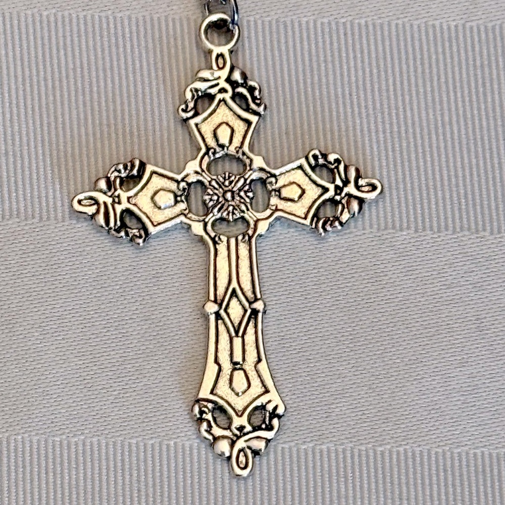 Fashion Necklace Silver Tone Cross with a gift box
